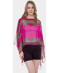 TRUEDAMES - Button Detail Print V-Neck Cape Poncho - Lyst