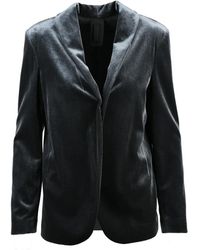 BLACK 961 - Velvet Stretch Jacket With Open Front Design And Structured Collar - Lyst