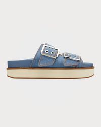 Ganni - Wide Welt Chunky Buckle Sandal Suede Pale Khaki - Lyst