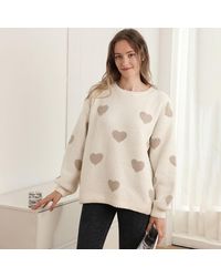 TRUEDAMES - Heart Pattern Crew Neck Sweater - Lyst