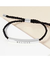 Fashnzfab - Dipped Believe Message Bar Pointed Rope Adjustable Cinch Pull Tie Bracelet Rhodium - Lyst