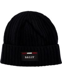 Bally - Blue Ribbed Logo Wool Beanie 6240326 - Lyst