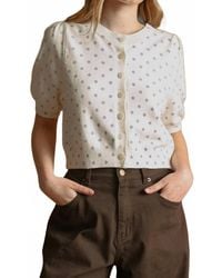 Miou Muse - Polka Dot Printed Short Sleeve Button Front Top - Lyst