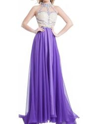 Rachel Allan - High Neck Sheer Beaded Chiffon Evening Gown - Lyst