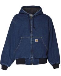 Carhartt - Denim Jacket With Adjustable Hood And Kangaroo Pocket - Lyst