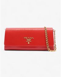Prada - Vitello Long Wallet On Chain Leather - Lyst