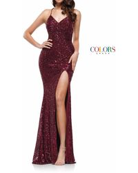 Colors Dress - V-Neckline High Slit Long Gown - Lyst