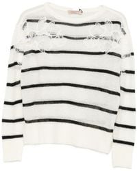 Twinset - Off- Knit Sweater With Stripes And Lace Embellishments - Lyst