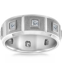 Pompeii3 - 3/4ct Princess Cut Diamond Brushed Wedding Ring 14k Gold Lab Grown 7mm - Lyst