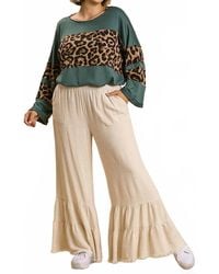 Umgee - Linen Blend Wide Ruffle Leg Pants - Lyst