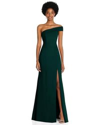 After Six - Asymmetrical Off-the-shoulder Cuff Trumpet Gown With Front Slit - Lyst