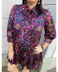 Fate - Abstract Print Tie Neck Ruffle Dress - Lyst
