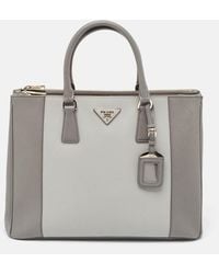 Prada - Two Tone Saffiano Leather Large Double Zip Tote - Lyst