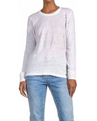 Elan - Long Sleeve Linen Fray Crew Neck Tee - Lyst