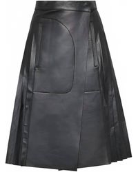 Ferragamo - Pleated Leather Midi Skirt - Lyst