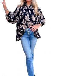 Easel - Tara Floral Printed Button Down Gauze Blouse - Lyst