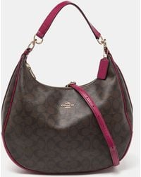 COACH - /brown Signature Coated Canvas And Leather Harley Hobo - Lyst