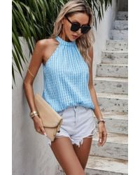 TRUEDAMES - Fashnzfab Tartan Halter Sleeveless Cut Out Back Loose Shirt - Lyst