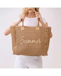 Fashnzfab - Summer Embroidery Woven Straw Fringe Tote Shoulder Bag - Lyst