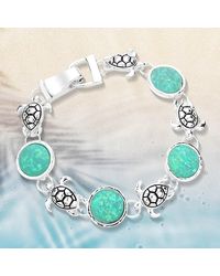 Fashnzfab - Sea Glass Embossed Turtle Metal Magnetic Link Bracelet Antique - Lyst