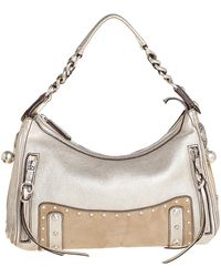 Versace - /beige Leather And Suede Studded Hobo - Lyst