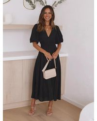 TRUEDAMES - Tiered Puff Sleeve Midi Dress - Lyst