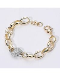 Fashnzfab - 14K Plated Cz Stone Paved Pointed Oval Link Chain Bracelet Two Tone - Lyst