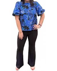 Fate - Bold Floral Jacquard Fabric Short Puff Sleeve Top - Lyst