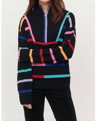 Isla - Conner 1/2 Zip Mock Neck Striped Sweater - Lyst