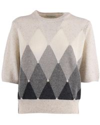 Ballantyne - Argyle Knit Top With Ribbed Crew Neckline And Fitted Finish - Lyst