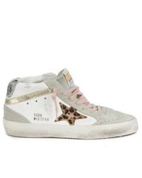 Golden Goose - Mid Star Classic Leather Sneakers In White/beige/brown Leo - Lyst