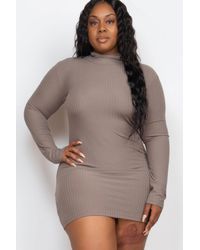 TRUEDAMES - Plus Size Ribbed Long Sleeve Mock Neck Mini Bodycon Dress - Lyst