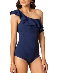 Shoshanna - Solid One Shoulder Ruffle One Piece - Lyst
