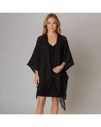 TRUEDAMES - Fringe Open Knit Crochet Draped Shawl Wrap Ruana Poncho - Lyst