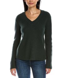 Womens Jumpers and knitwear Vince Jumpers and knitwear Vince Breton Stripe Boiled Funnel Neck Cashmere Sweater in Green 