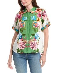 Tahari - Button Down Linen-Blend Blouse - Lyst