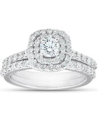 Pompeii3 - 1 1/10ct Cushion Halo Diamond Halo Engagement Wedding Ring Set - Lyst