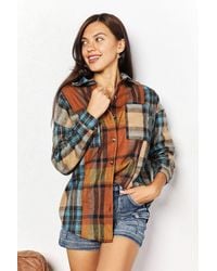 TRUEDAMES - Double Take Plaid Curved Hem Shirt Jacket With Breast Pockets - Lyst
