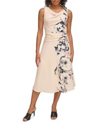 DKNY - Petites Printed Polyester Fit & Flare Dress - Lyst