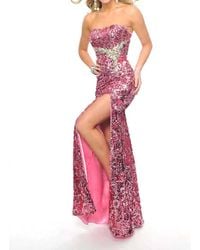 Precious Formals - Fully Sequined Strapless Gown With High Slit - Lyst