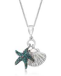 Ross-Simons - Blue And White Diamond Sea Life Pendant Necklace - Lyst