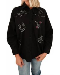 Eesome - Rhinestone Studded Rodeo Graphic Button Down Top - Lyst