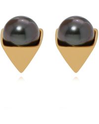 Assael - 18k Yellow Gold Tahitian Natural Color Cultured Pearl Stud Earrings Eg-pyth-2.a - Lyst