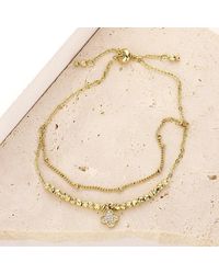 Fashnzfab - Cz Stone Paved Quatrefoil Charm Pointed Brass Metal Adjustable Pull Tie Bracelet Clear - Lyst
