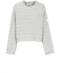 MM6 by Maison Martin Margiela - Wool Blend Sweater With Numeric Logo Patch And Cut-Out Details - Lyst