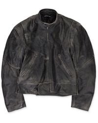 PROJECT G/R - Distressed Biker Leather Jacket - Lyst