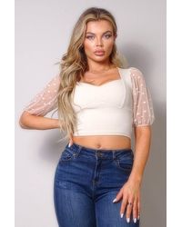 TRUEDAMES - Polka Dot Mesh Puff Sleeve Contrast Fashion Top - Lyst