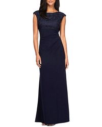 Alex Evenings - Long Empire Waist Lace And Jersey Gown - Lyst