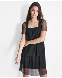 DKNY - Tiered Dress Square Neck Sheer Sleeve Pullover Fts1132 - Lyst