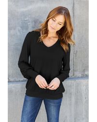 TRUEDAMES - Full Size V-Neck Lantern Sleeve Blouse - Lyst